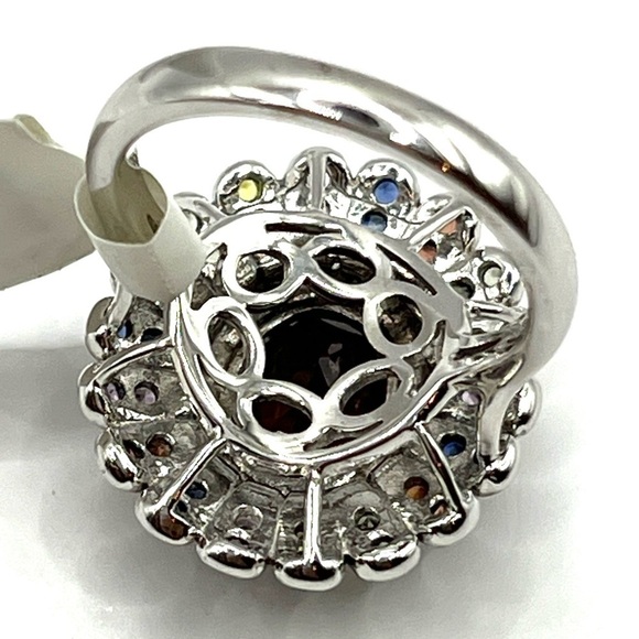 Cocktail Ring Faceted Red Quartz Multi Gemstone Flower Ring Signed FP Sz 6 VTG - Picture 10 of 14